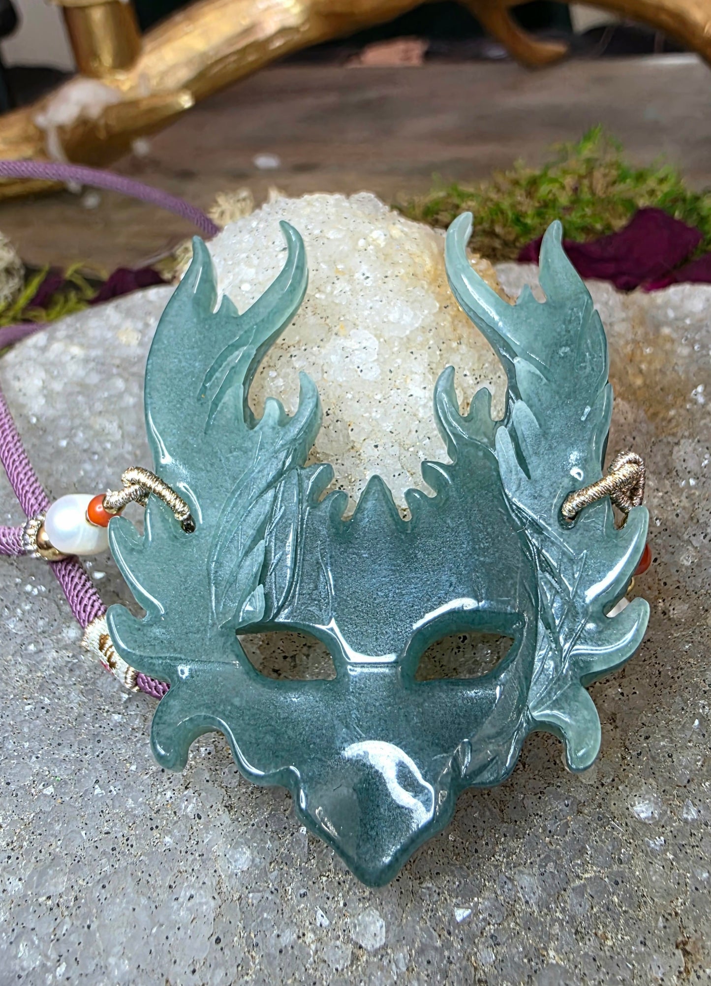 Jadeite Dragon Mask Pendant Necklace