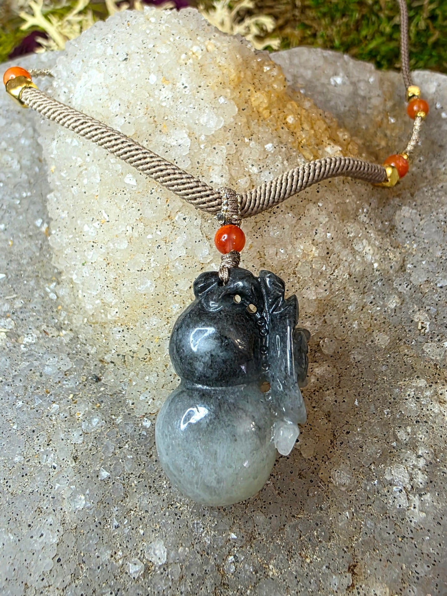 Jadeite Bat and Gourd Pendant Necklace