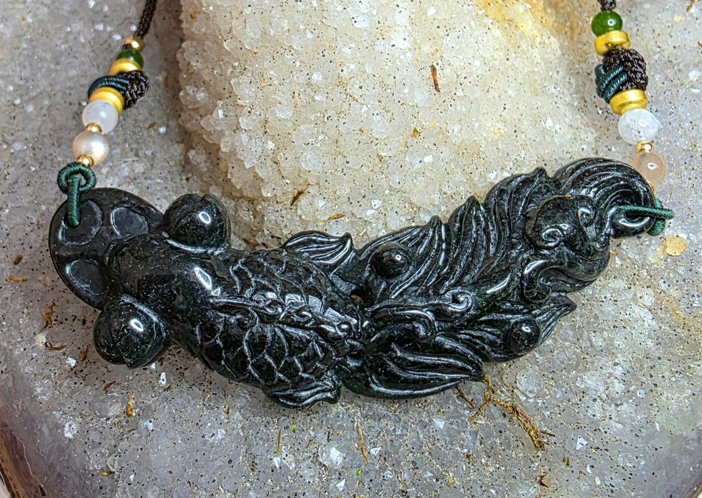 Black Jade Fish Pendant Necklace