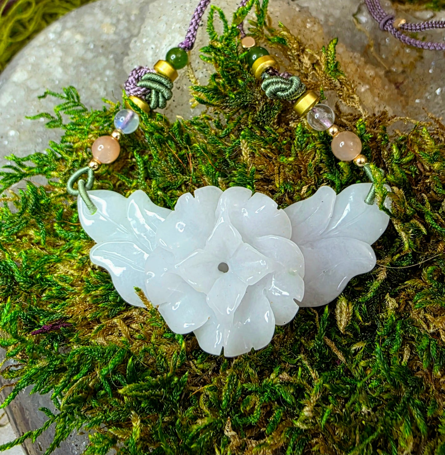 Lavender Jade Flower Pendant Necklace