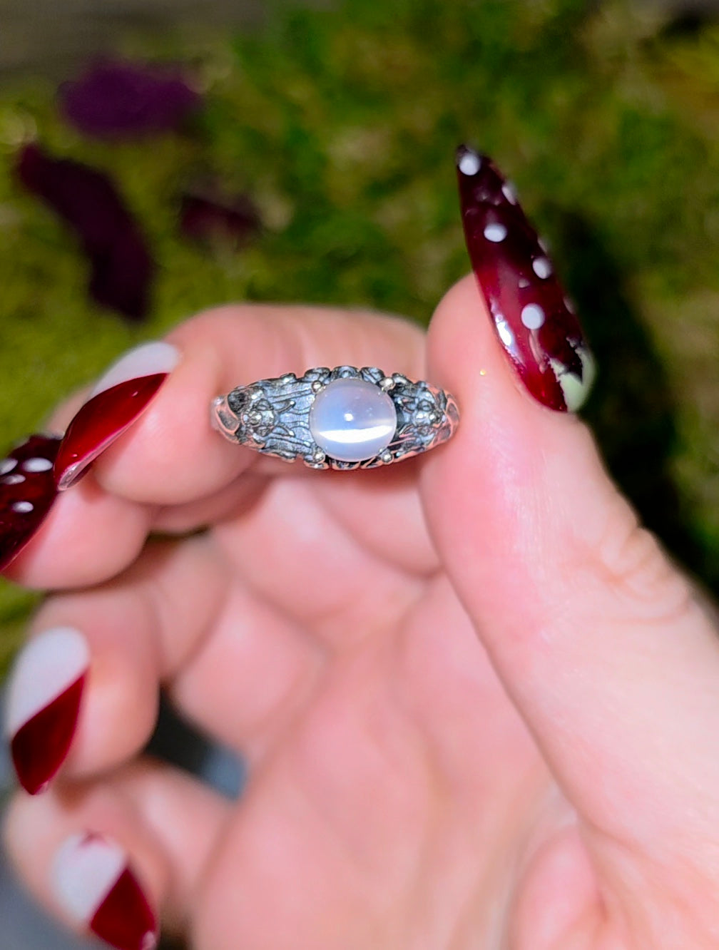 White Moonstone Vampire Ring