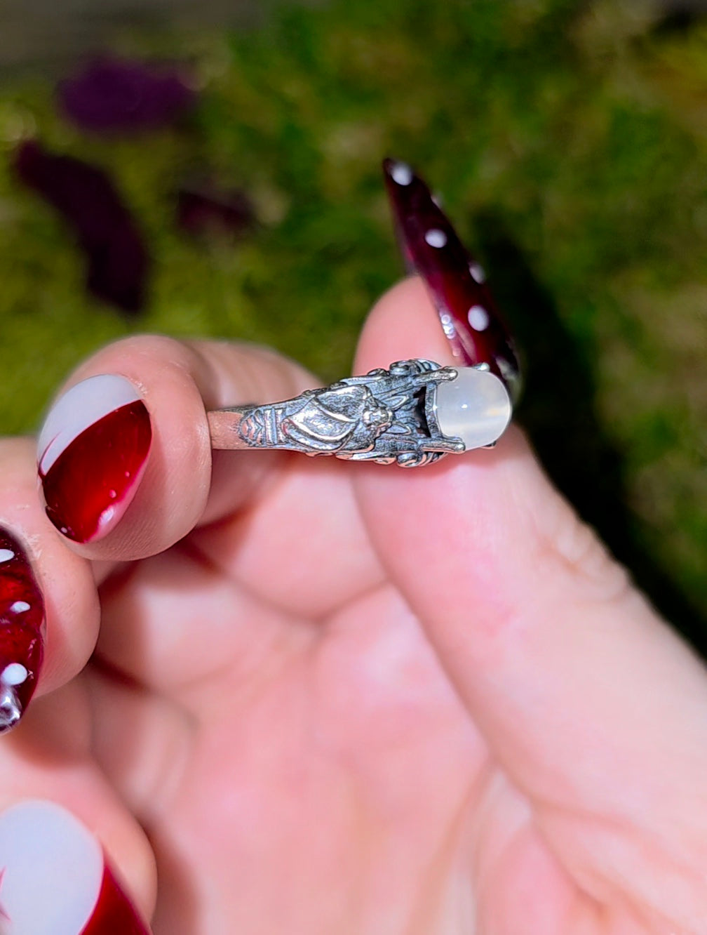 White Moonstone Vampire Ring