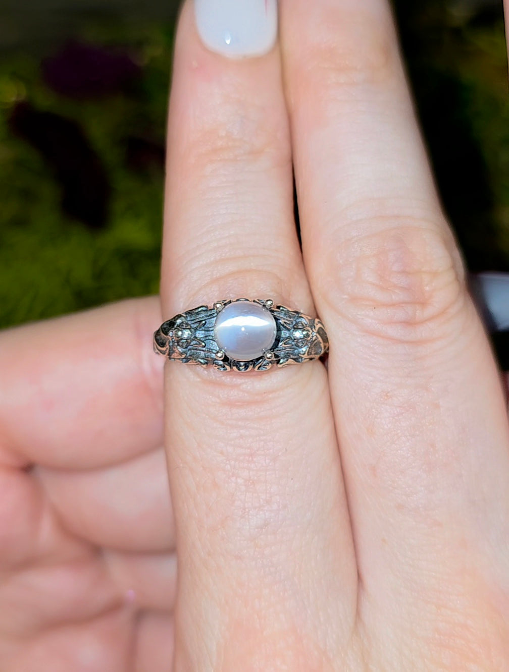 White Moonstone Vampire Ring