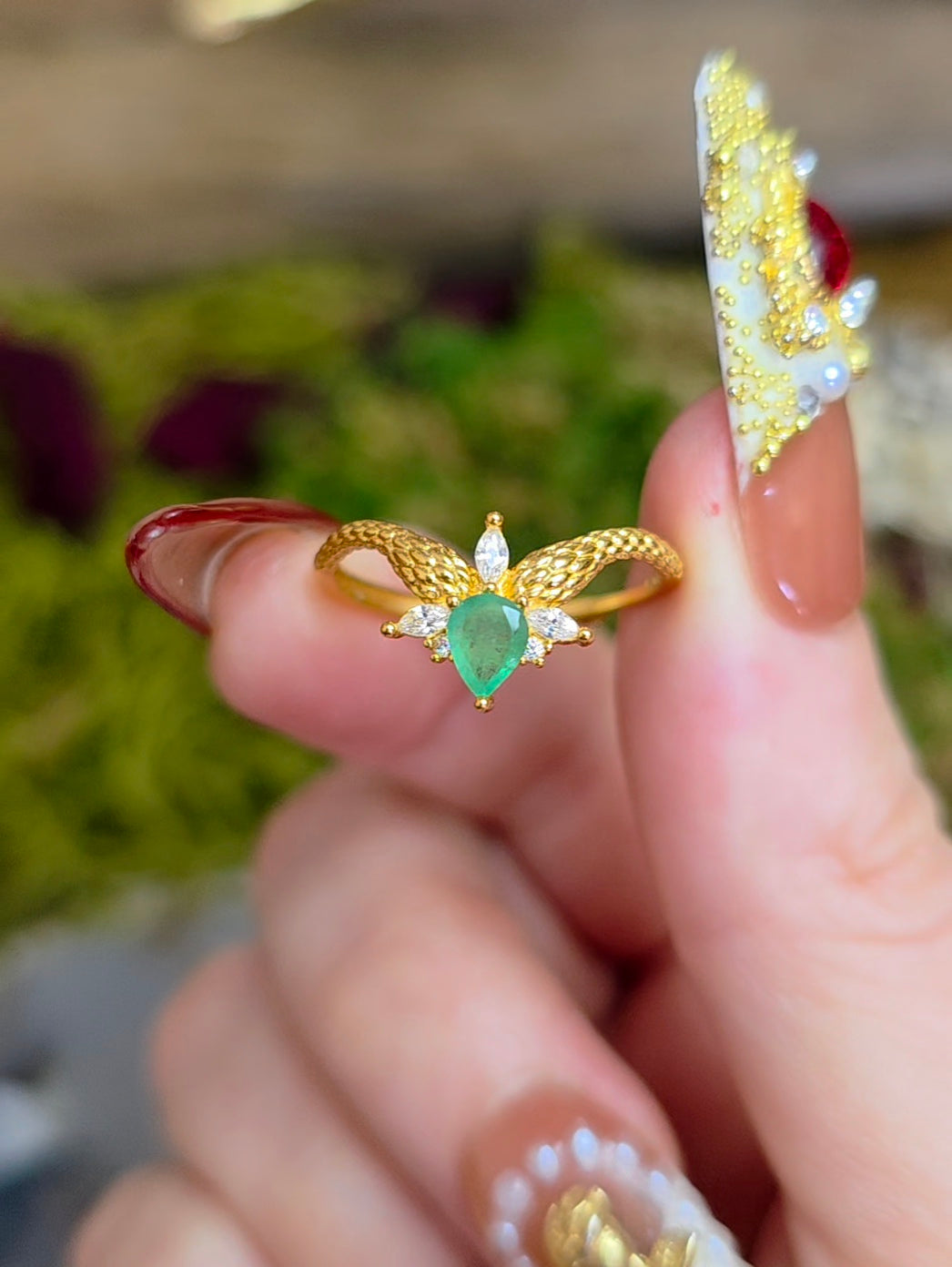 Double Snake Emerald Ring