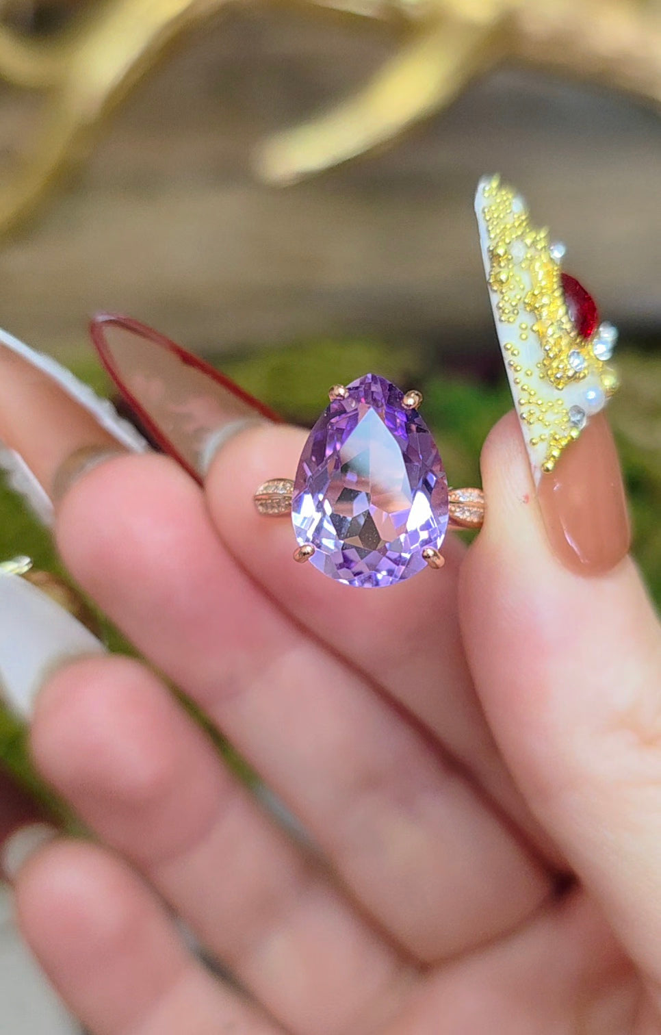 Rose Gold Amethyst Teardrop Ring