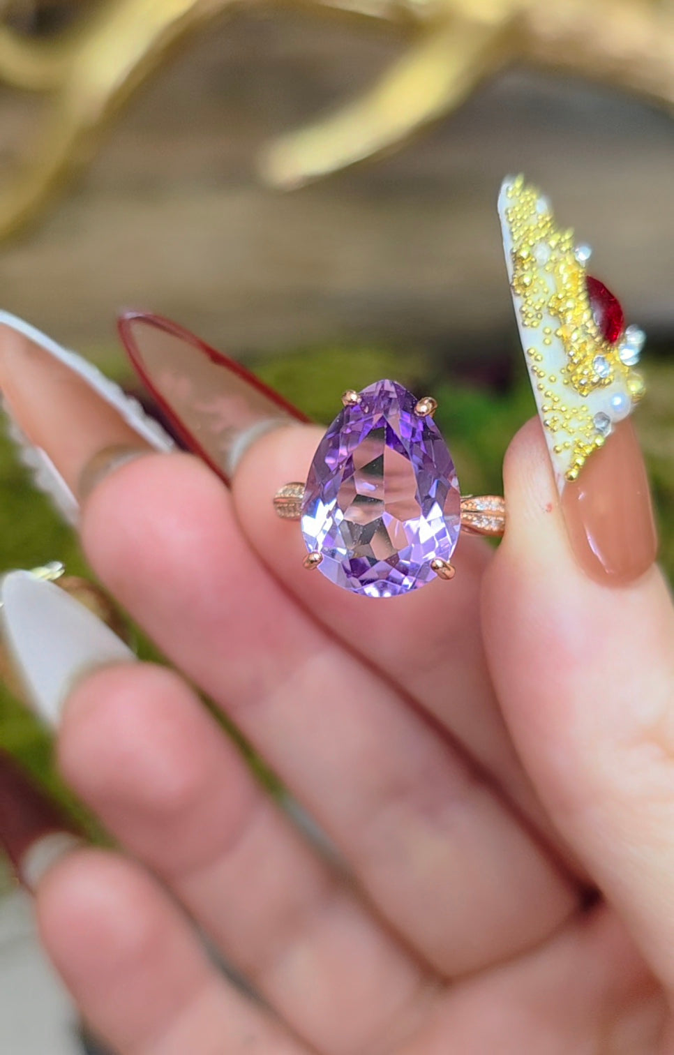 Rose Gold Amethyst Teardrop Ring
