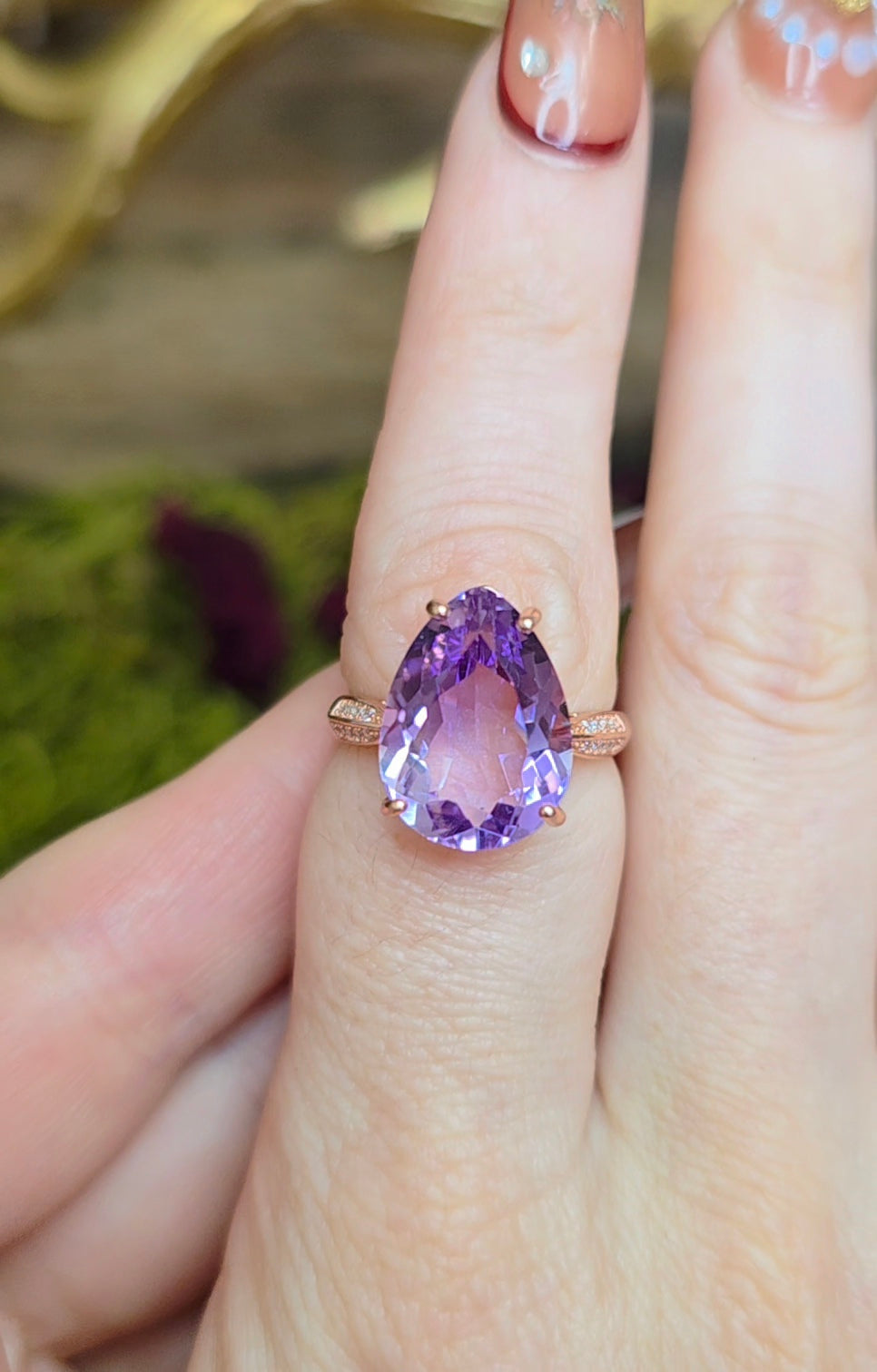 Rose Gold Amethyst Teardrop Ring