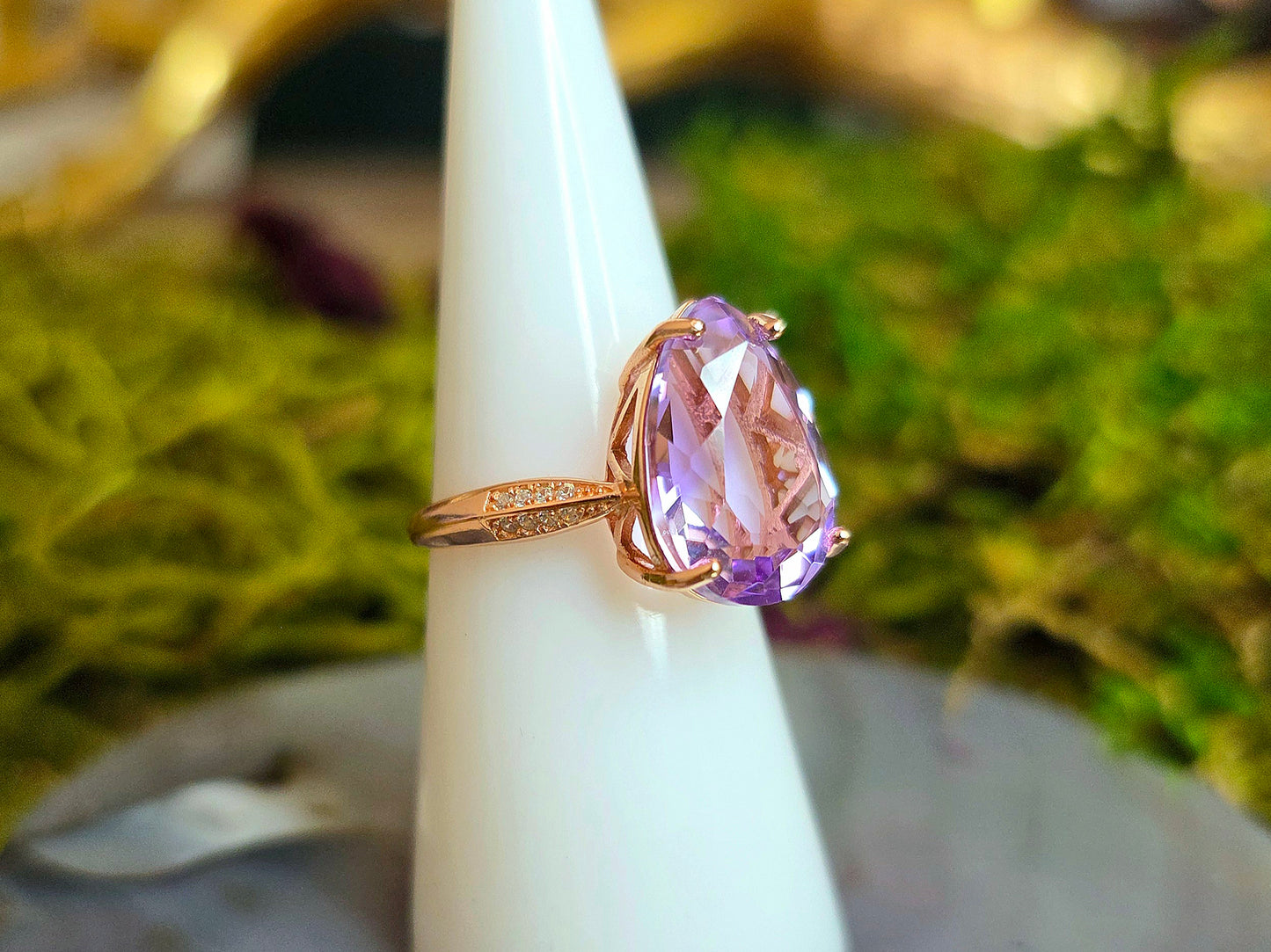 Rose Gold Amethyst Teardrop Ring