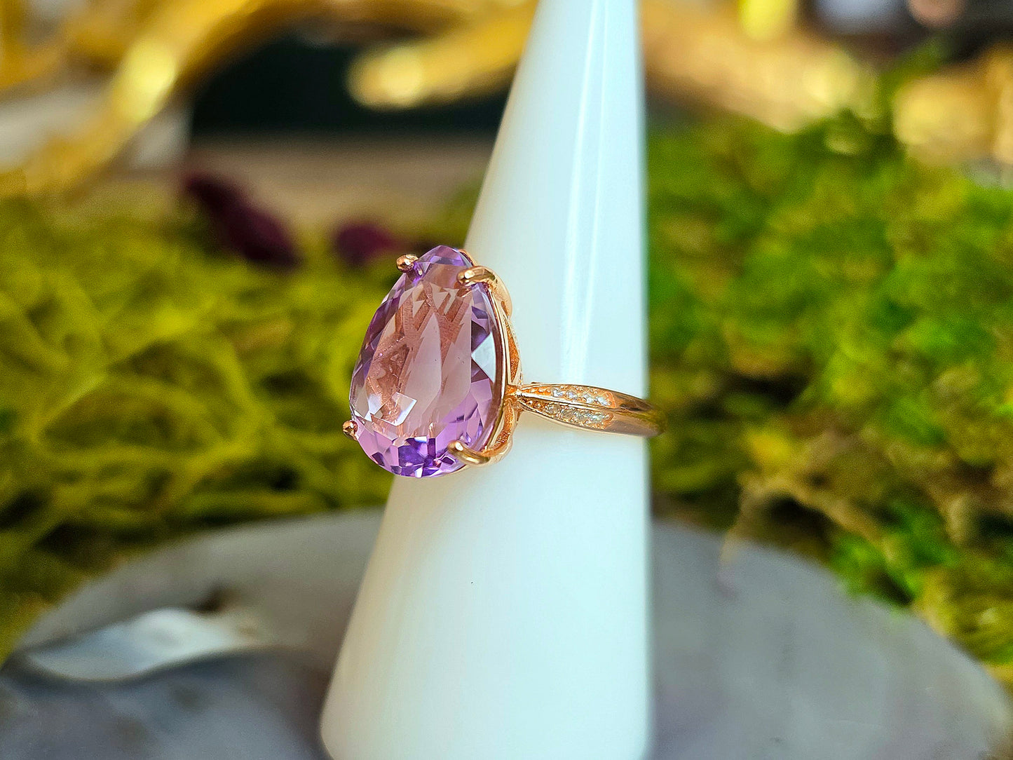 Rose Gold Amethyst Teardrop Ring