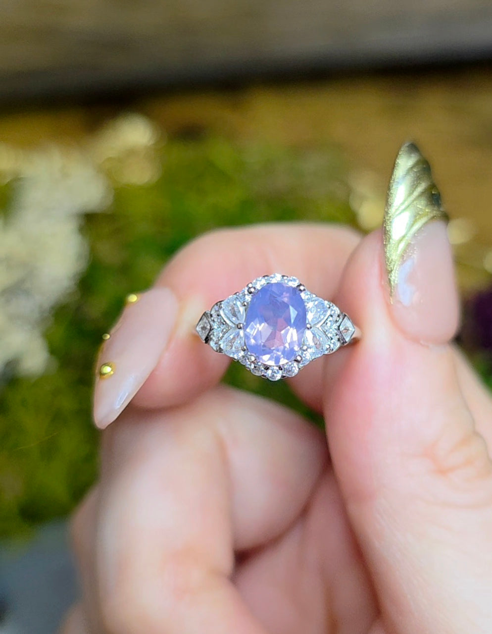 Dainty Faceted Lavender Moon Quartz Ring B
