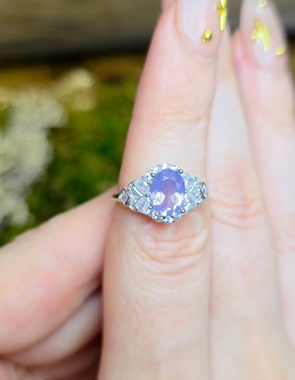Dainty Faceted Lavender Moon Quartz Ring B