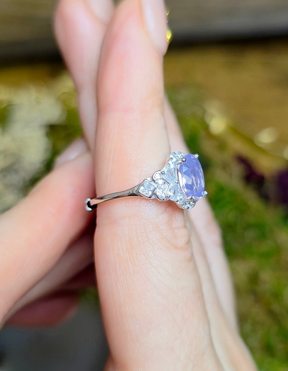 Dainty Faceted Lavender Moon Quartz Ring B
