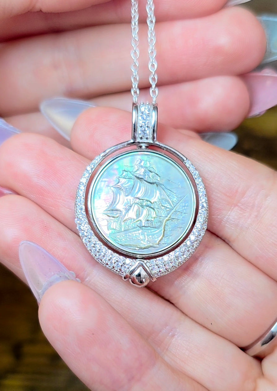 Black Shell Nautical Spinning Pendant
