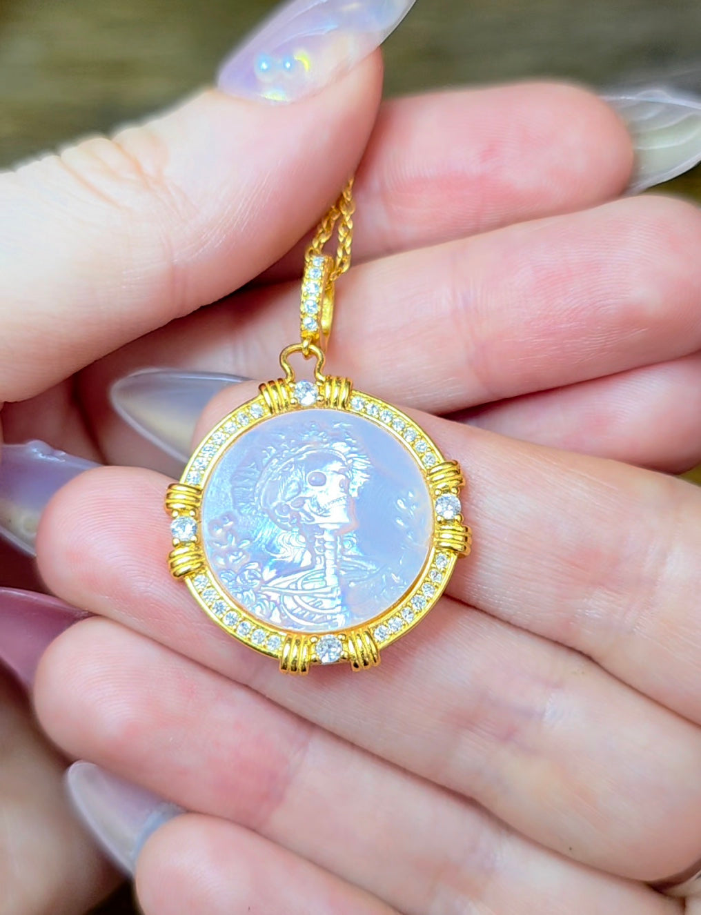 Pink Shell Skeleton Pendant