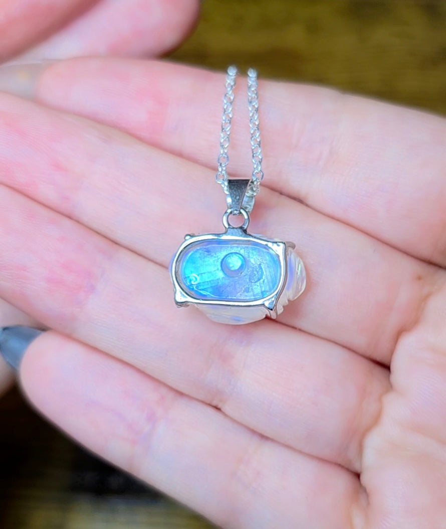 Rainbow Moonstone Flower Pendant D