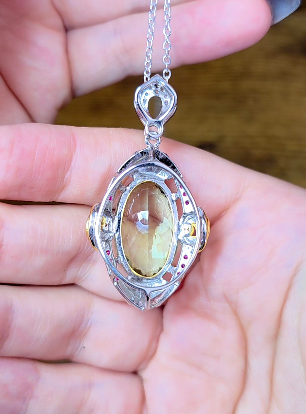 Prasiolite and Ruby Pendant