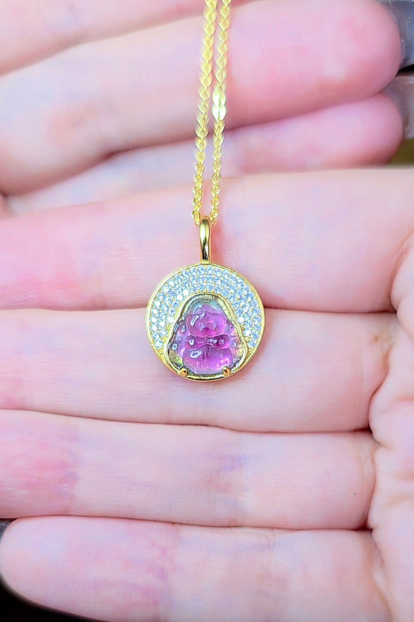 Watermelon Tourmaline Buddah Necklace