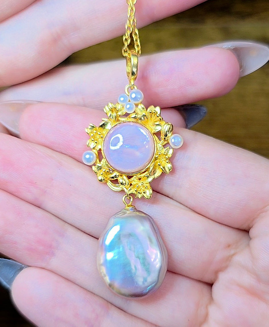 Pink Shell and Pearl Pendant