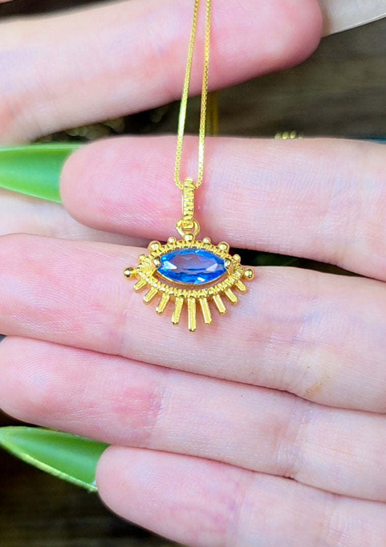 Blue Topaz Evil Eye Pendant B
