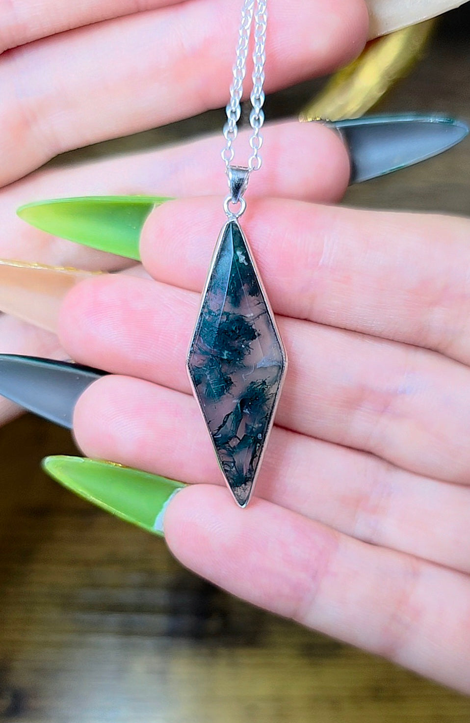 Moss Agate Crystal Pendant D