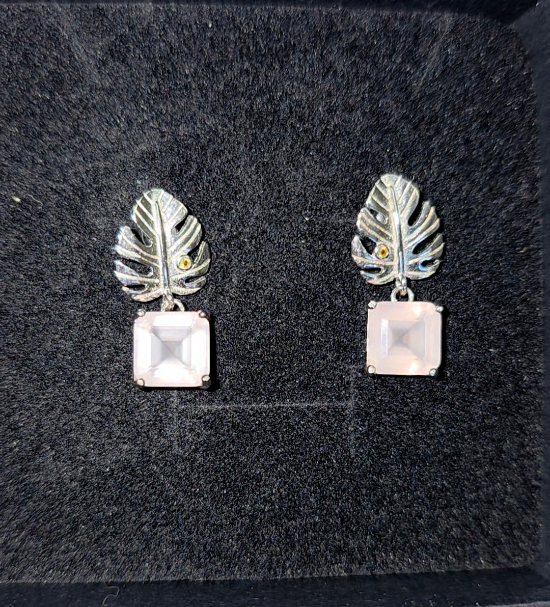 Rose Quartz Leaf Earrings