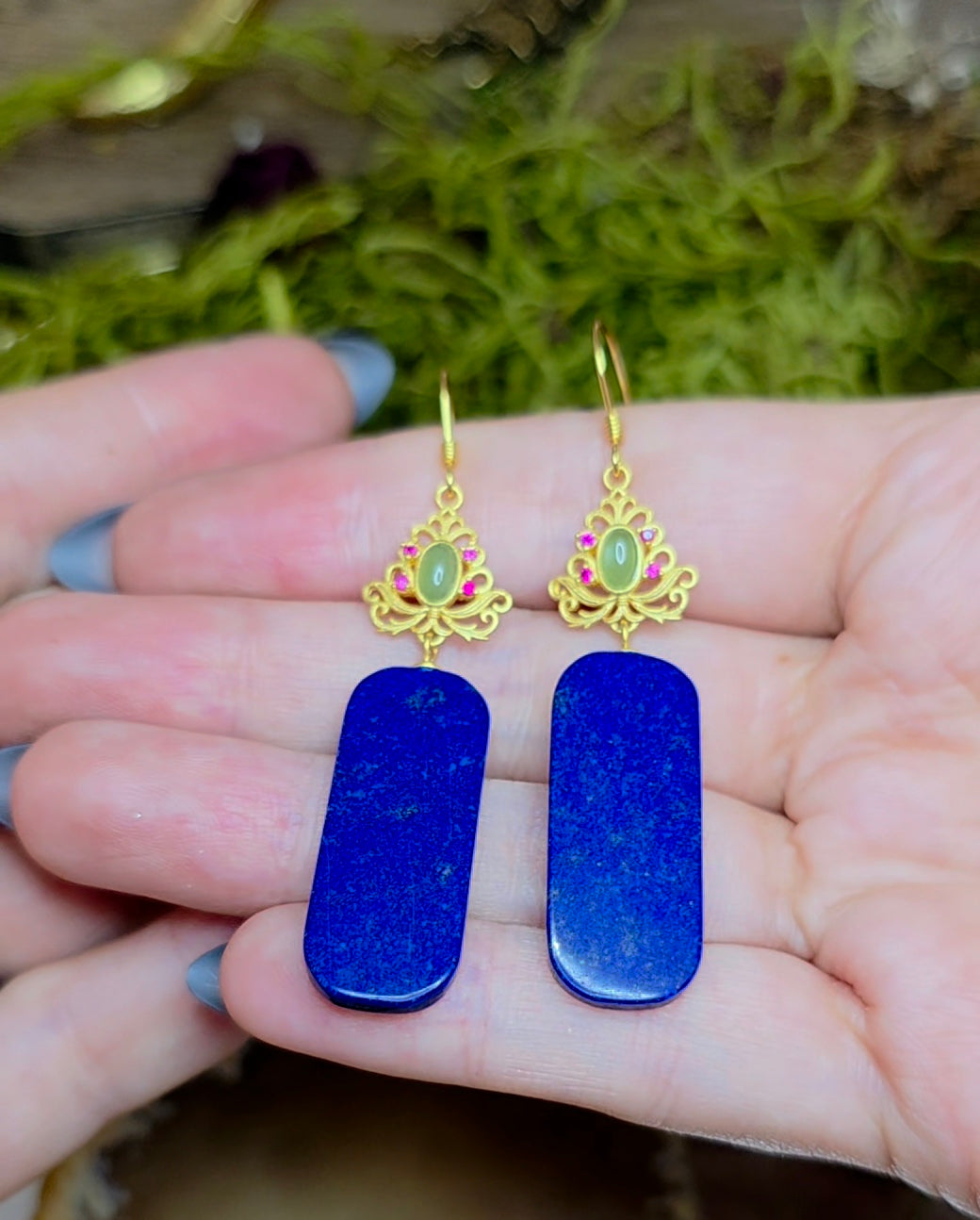 Lapis and Jade Earrings