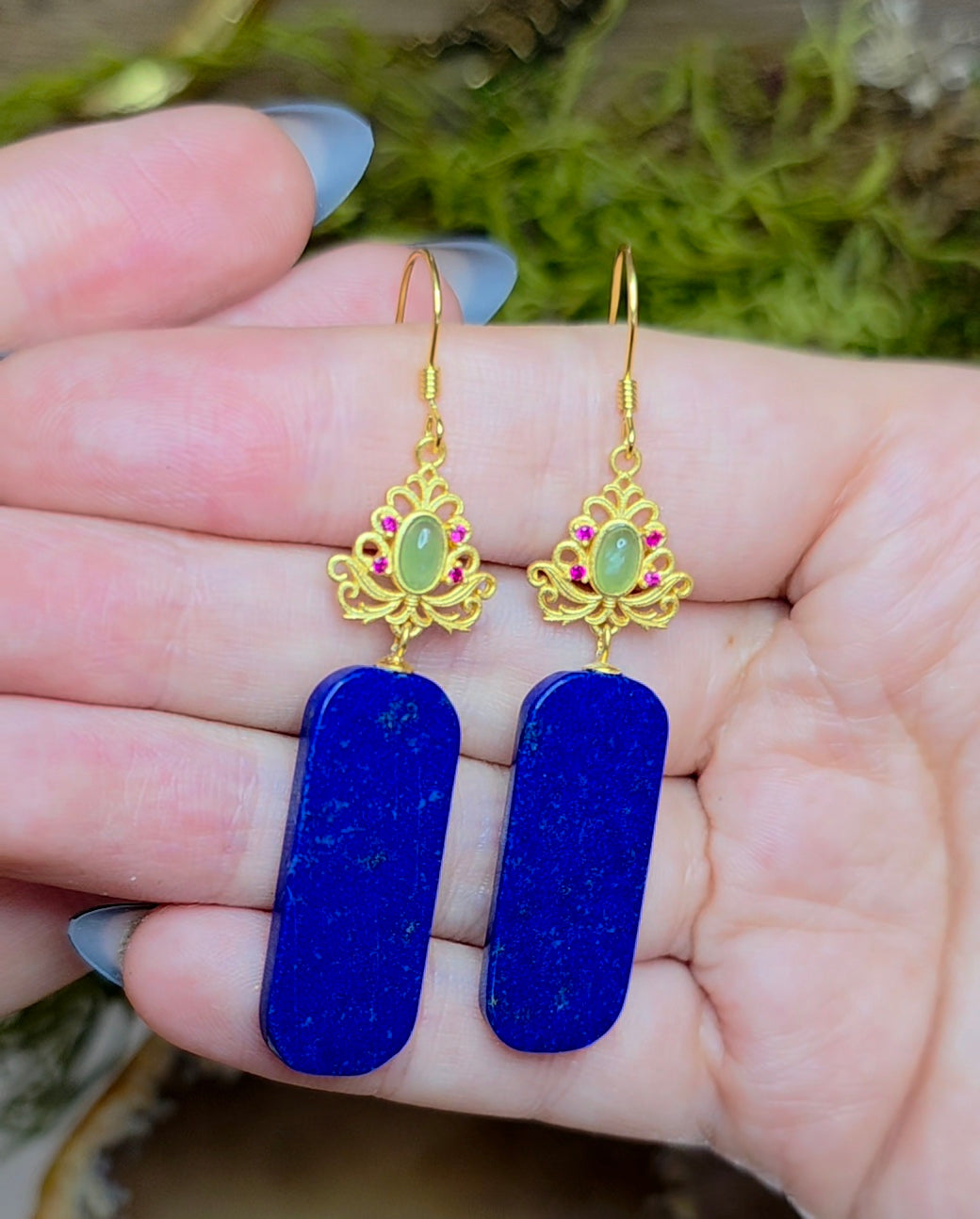 Lapis and Jade Earrings
