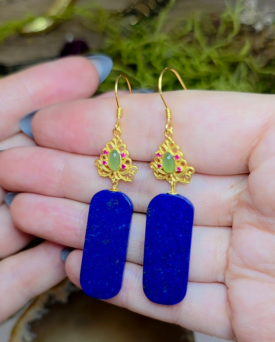 Lapis and Jade Earrings