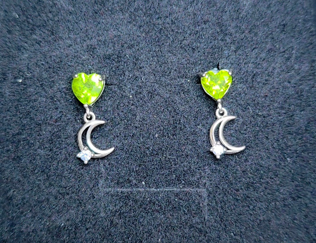 Peridot Heart and Moon Earrings