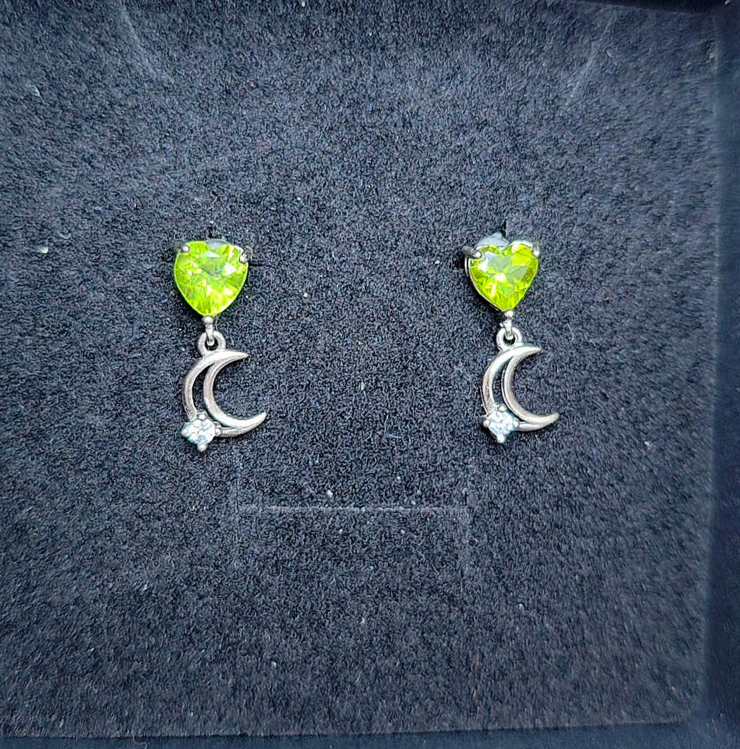 Peridot Heart and Moon Earrings