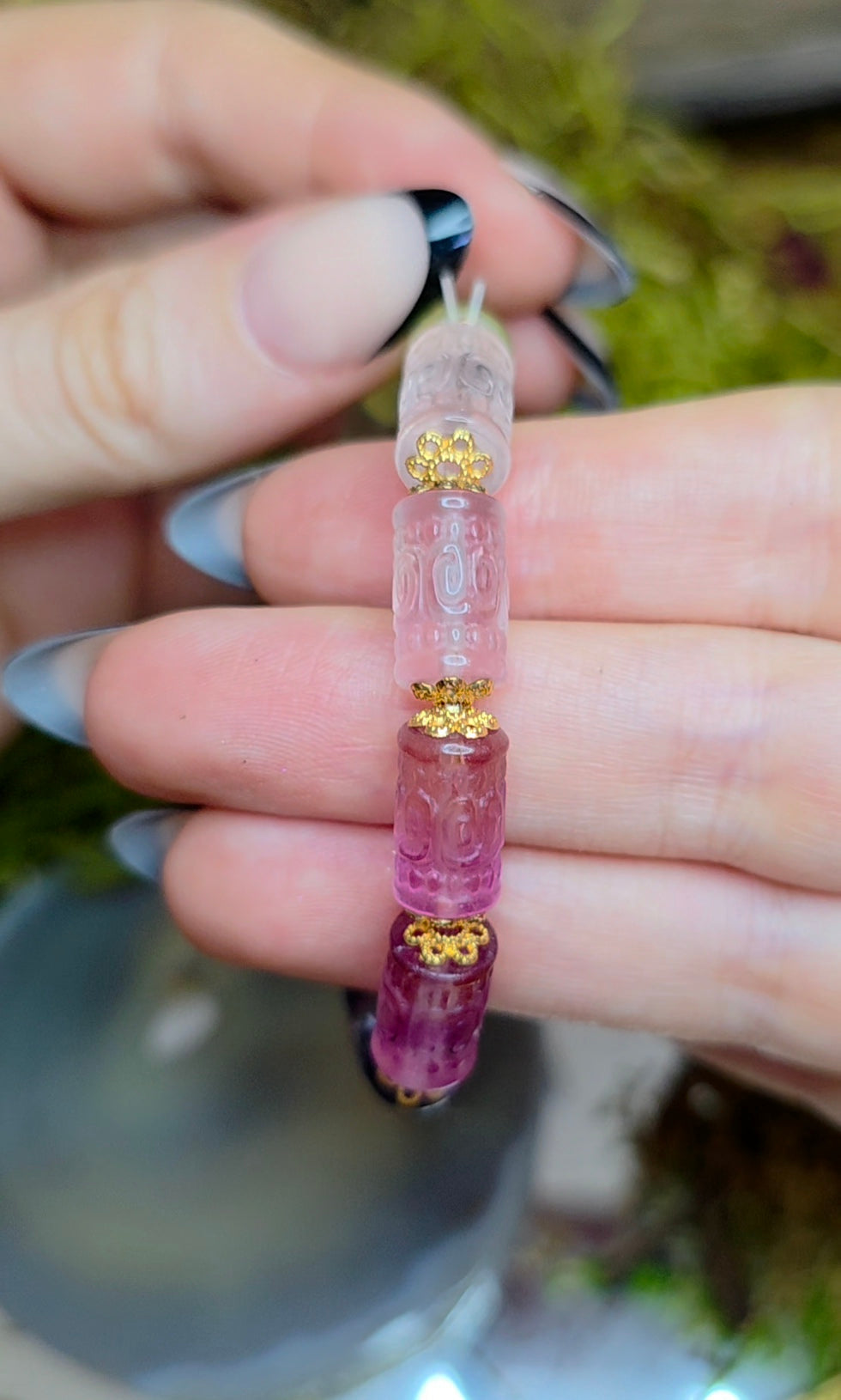 13x7mm Carved Fluorite Stretch Bracelet B