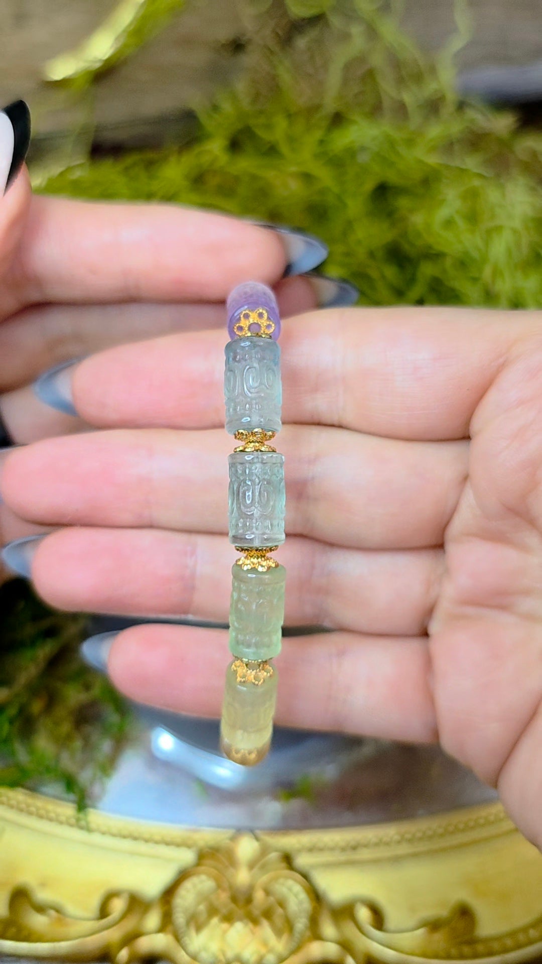 13x7mm Carved Fluorite Stretch Bracelet C