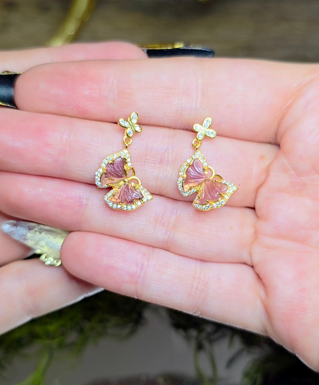 Pink Tourmaline Butterfly Earrings