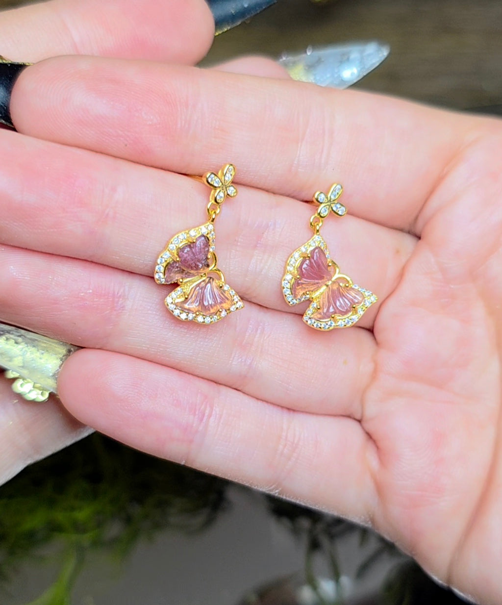 Pink Tourmaline Butterfly Earrings