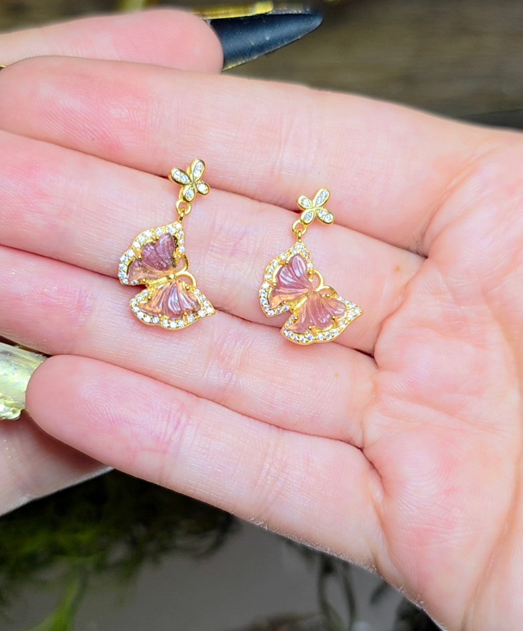 Pink Tourmaline Butterfly Earrings