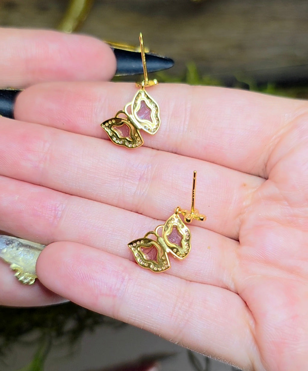 Pink Tourmaline Butterfly Earrings
