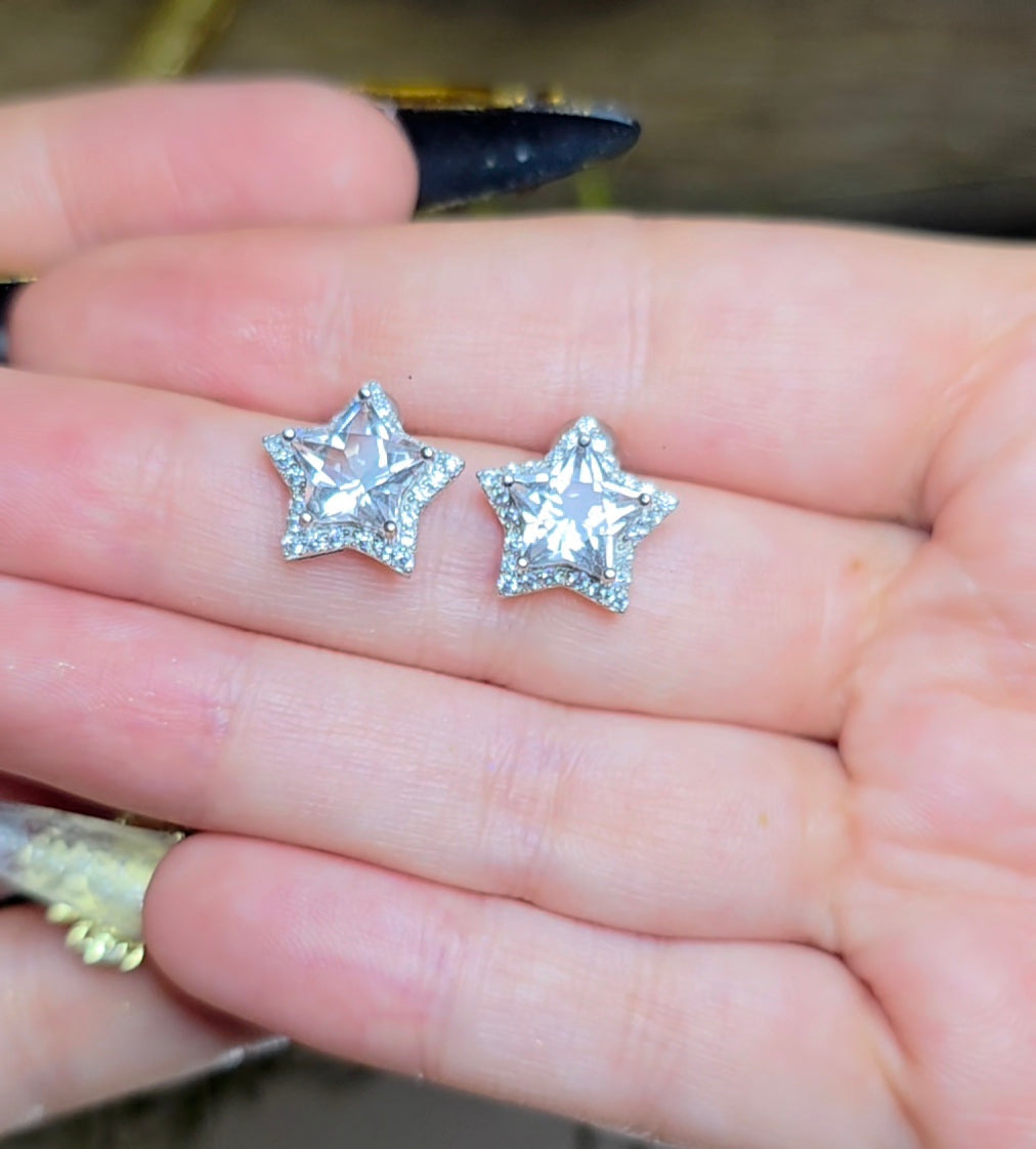 Clear Quartz Star Earrings