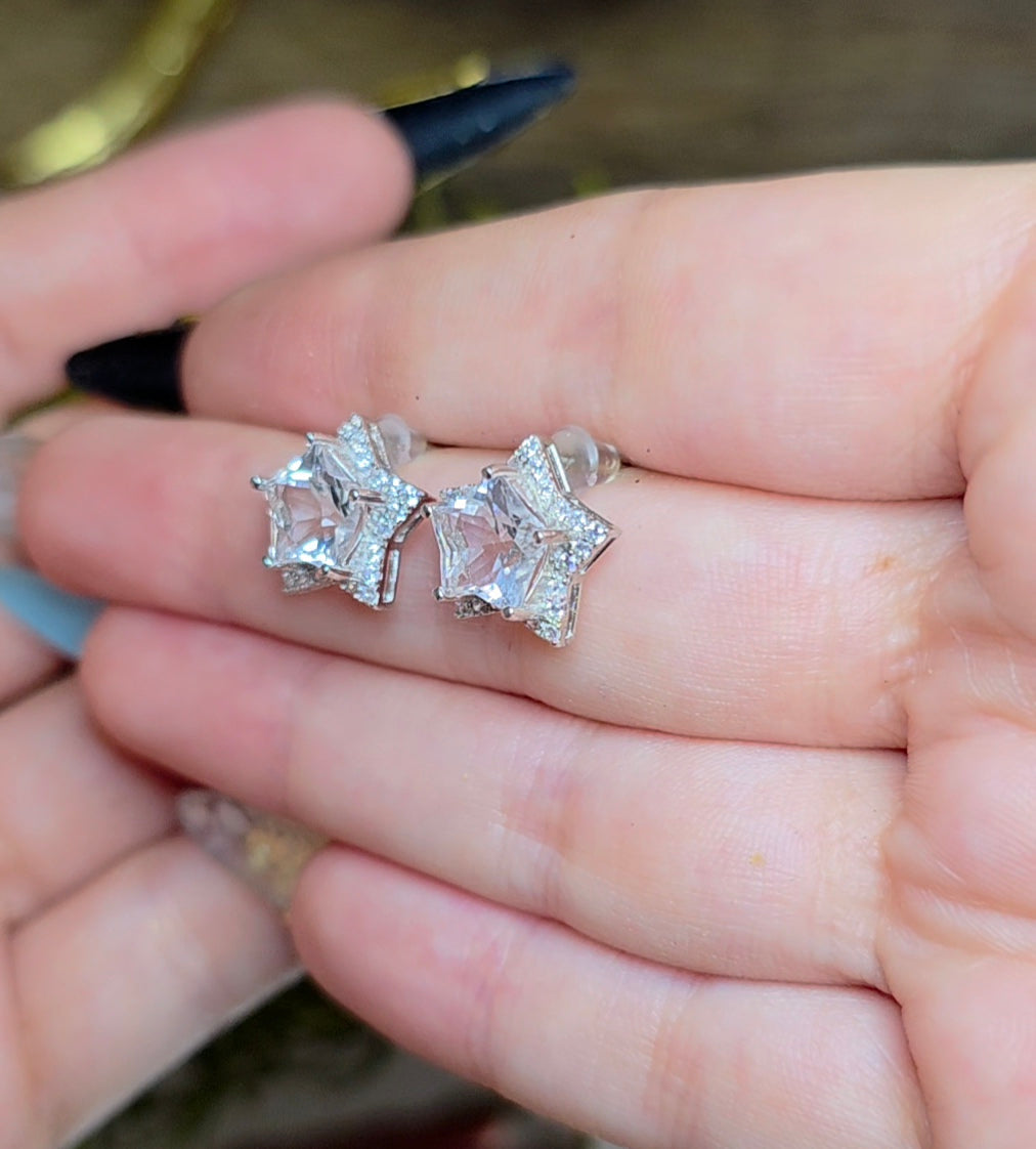 Clear Quartz Star Earrings