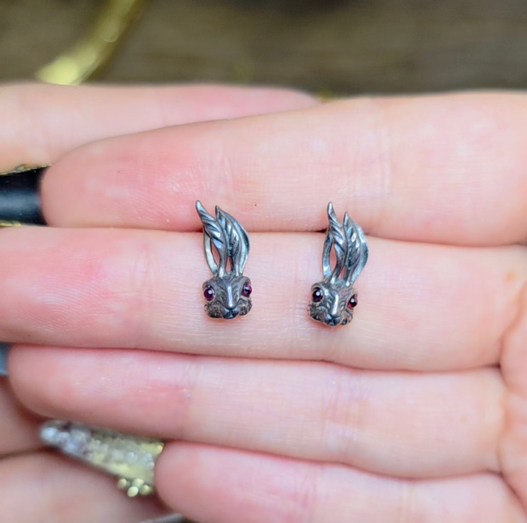 Garnet Eyed Rabbit Earrings