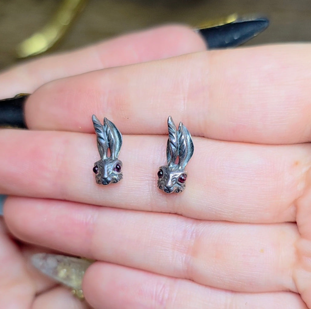 Garnet Eyed Rabbit Earrings