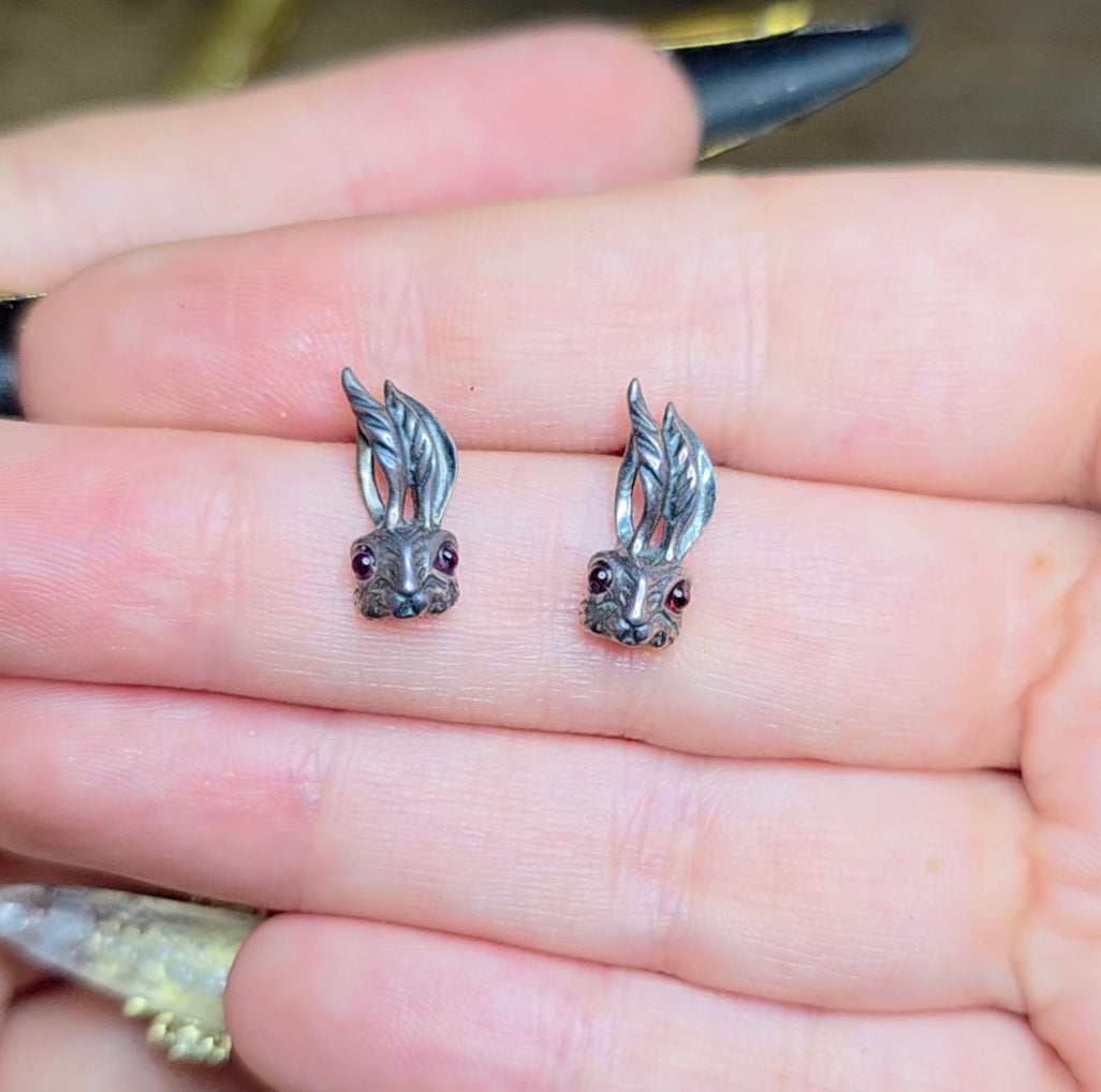 Garnet Eyed Rabbit Earrings