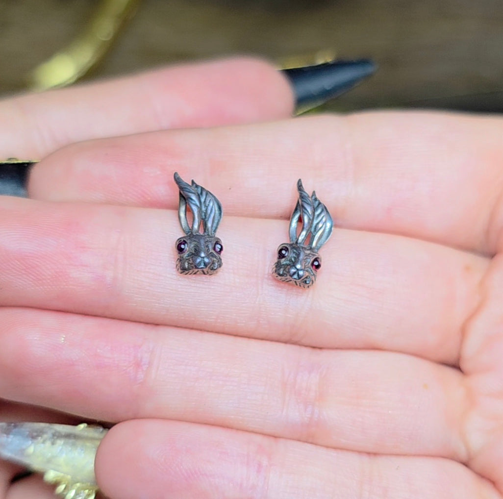 Garnet Eyed Rabbit Earrings