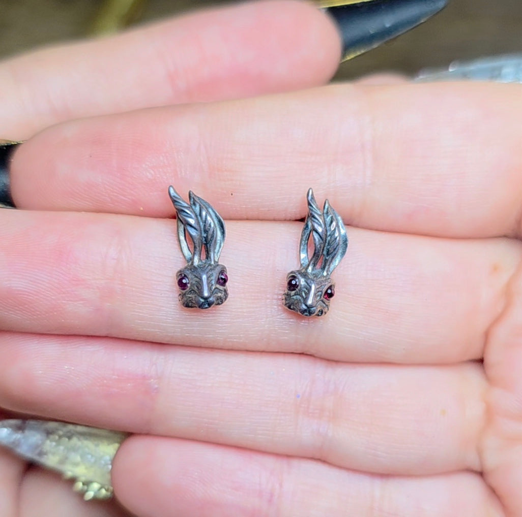 Garnet Eyed Rabbit Earrings
