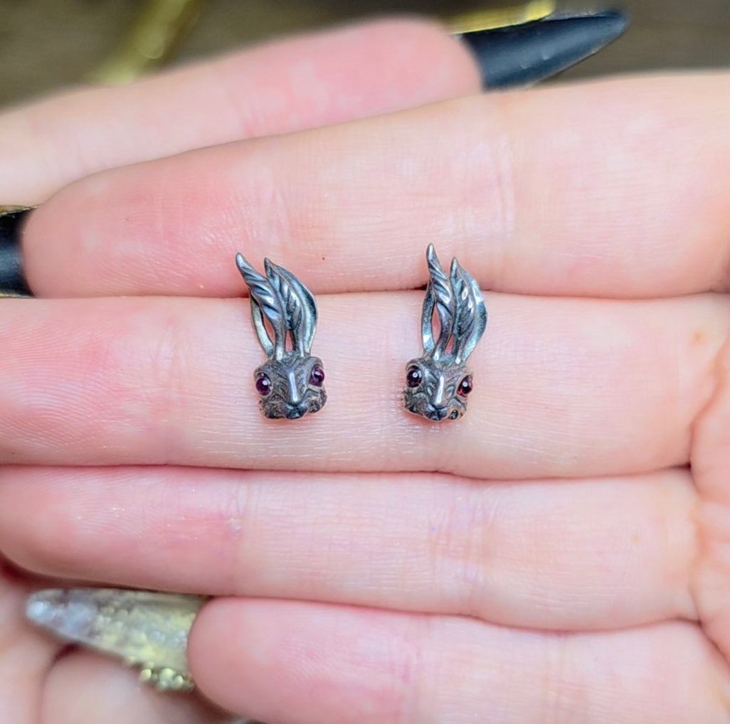 Garnet Eyed Rabbit Earrings