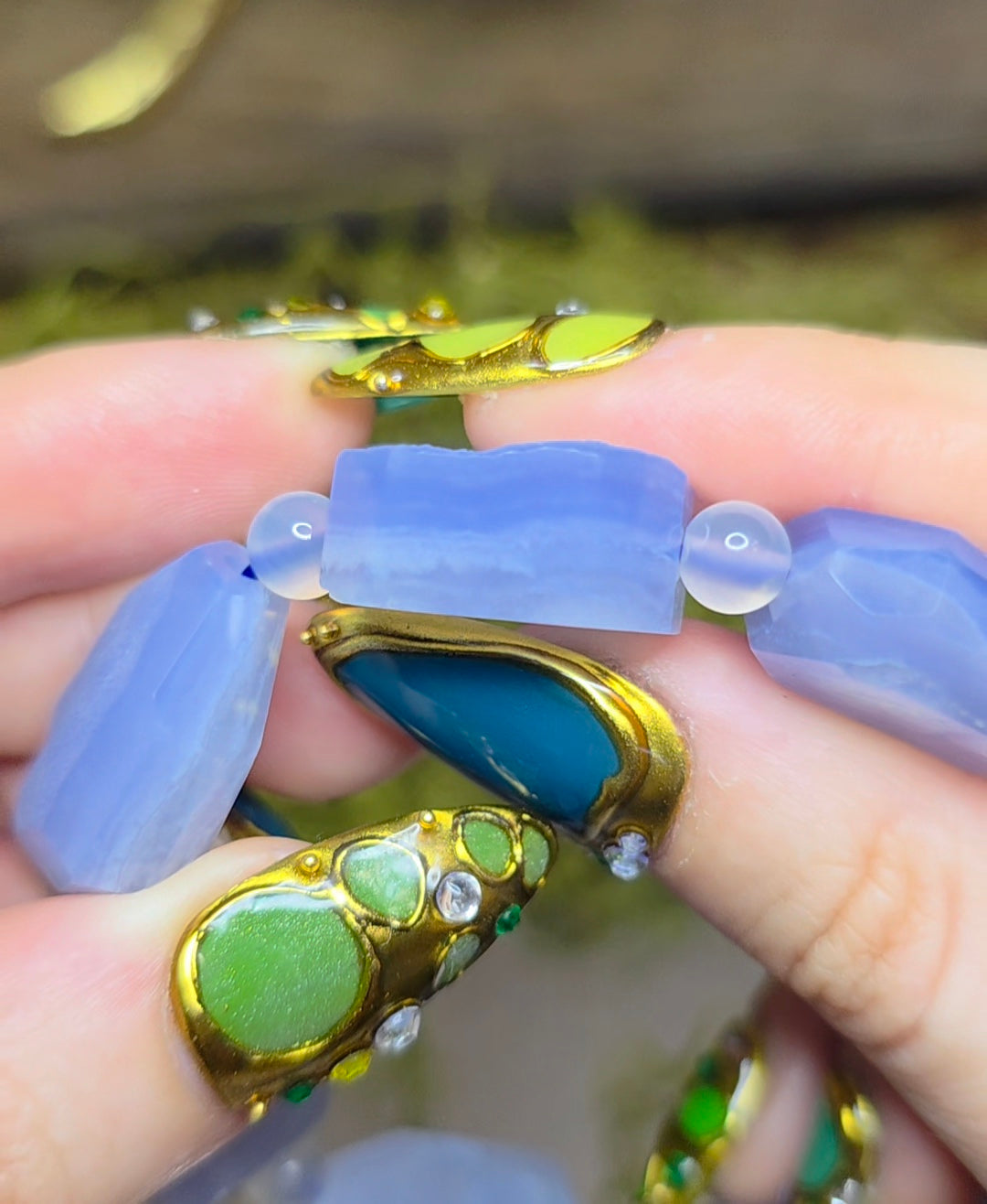 Blue Lace Agate Freeforms Stretch Bracelet