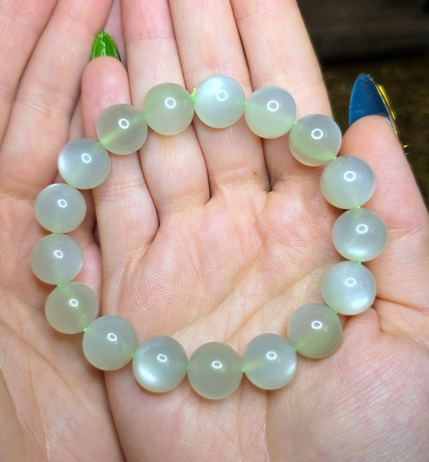 12mm High Quality Green Moonstone Stretch Bracelet