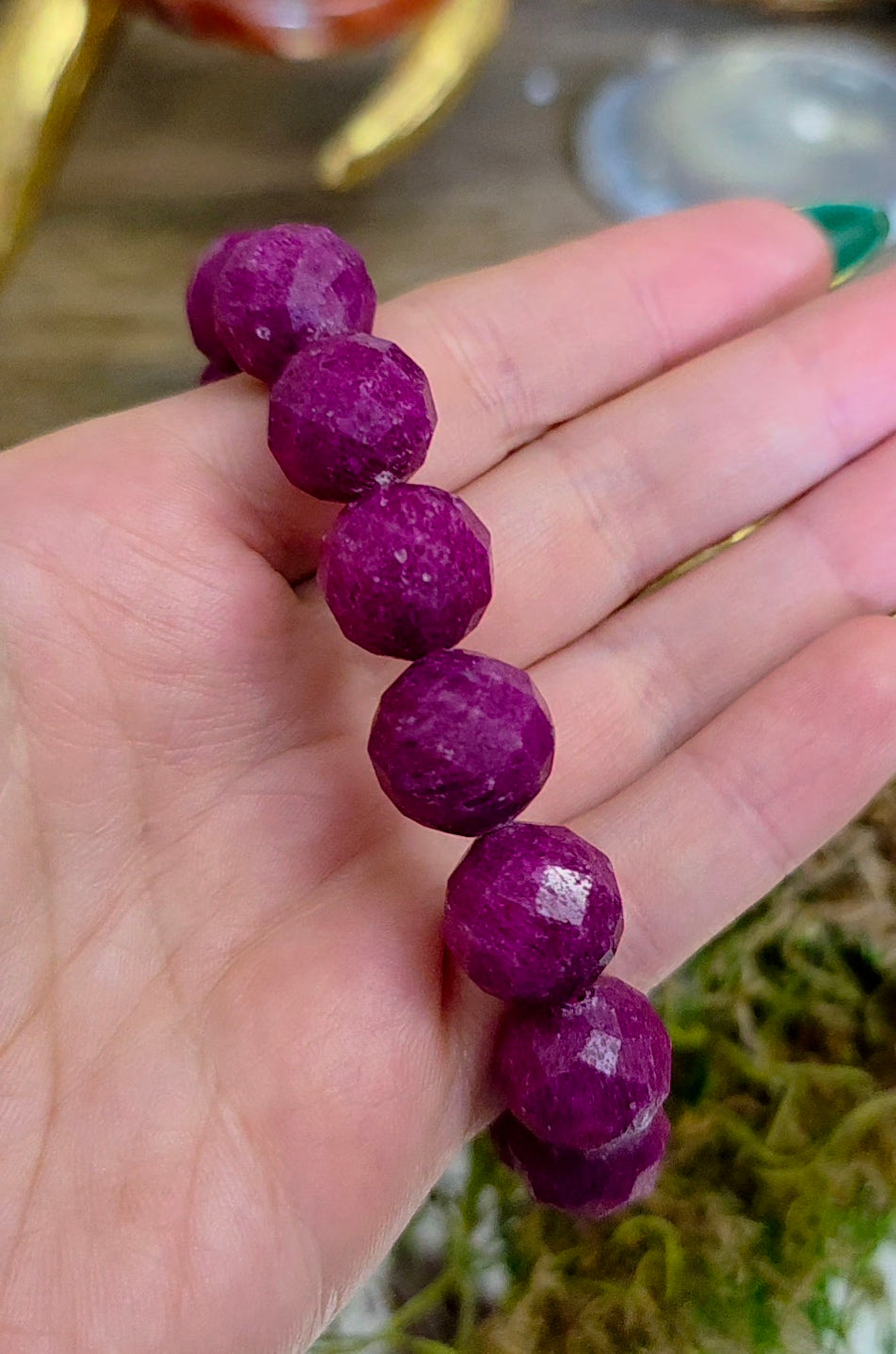 14mm Manmade Ruby Stretch Bracelet