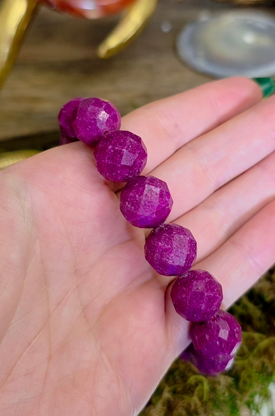 14mm Manmade Ruby Stretch Bracelet