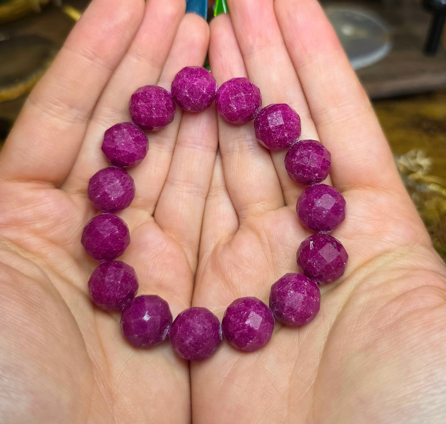 14mm Manmade Ruby Stretch Bracelet