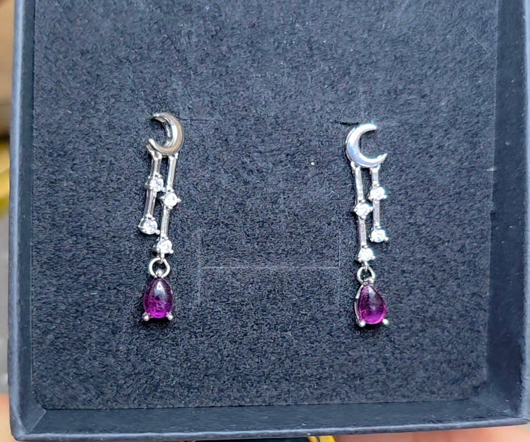 Purple Garnet Moon Earrings